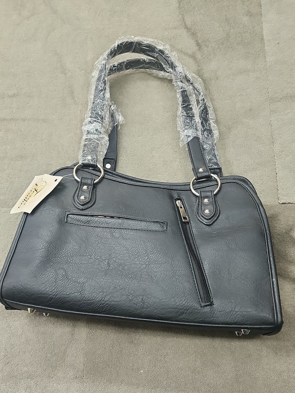 Texas Leather Manufacturing Black Leather Conceal Shoulder Bag NWT
